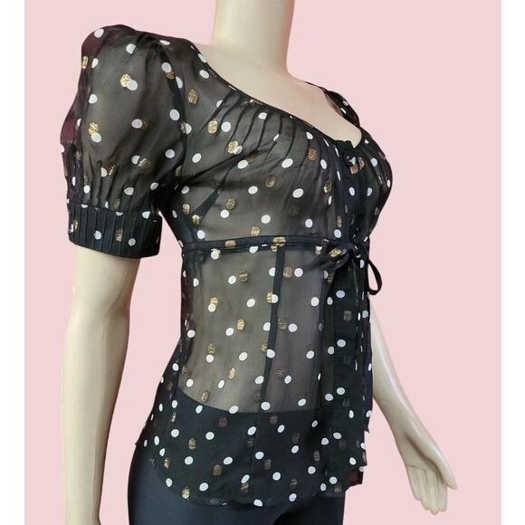 NWT Warehouse Sheer Metallic Polka Dot Top - Picture 5 of 8